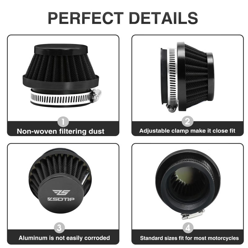 ZSDTRP 2PCS Motorcycle 48MM Air Intake Filter Universal Carburetor Air Filter Cleaner for Dirt Pit ATV SSR TTR Bike Breather Filter Fit for Many Different Carburetors (Black 48MM) - Image 4